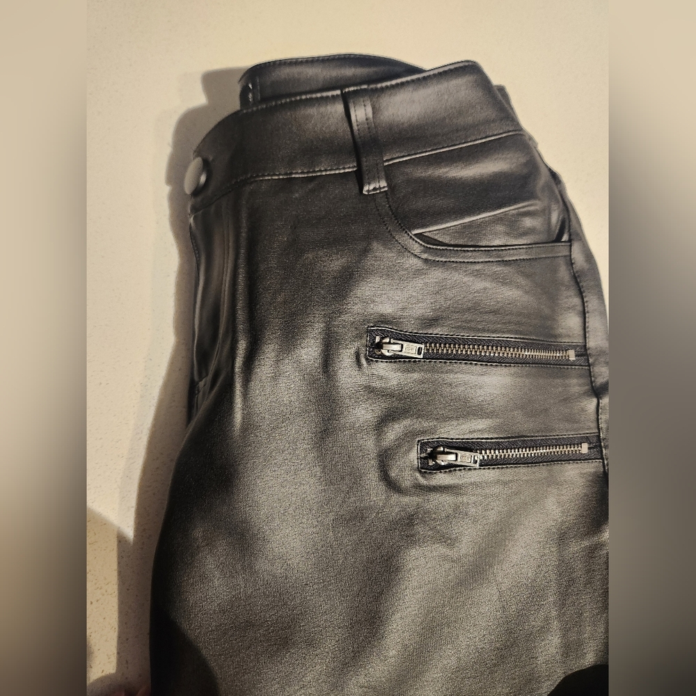 Torrid Black Faux Leather Pants . Skinny Leg with zippers, Zipper Pocket Details - Picture 2 of 3